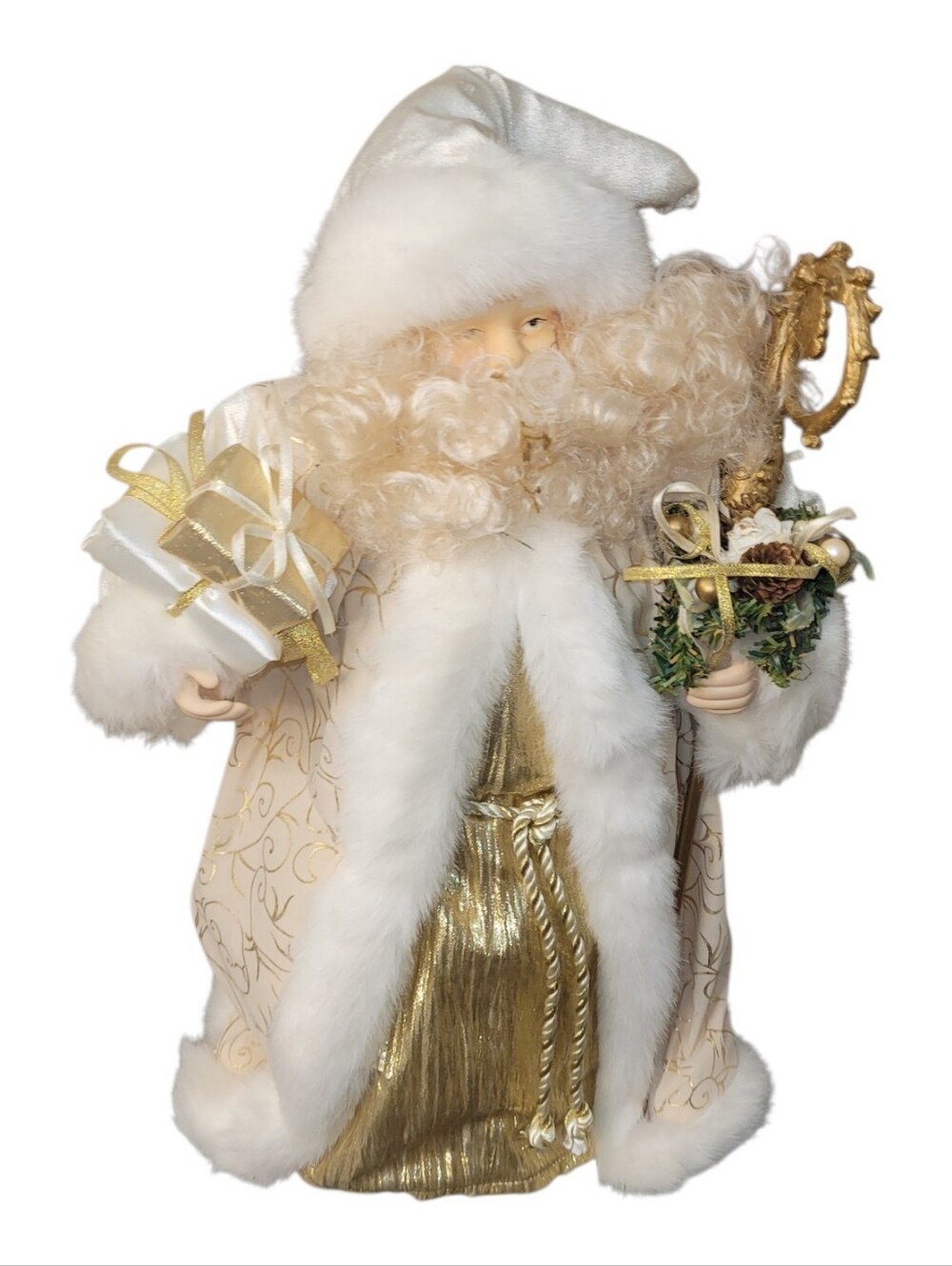 White Victorian Xmas Christmas Santa Stands Or Tree Topper 22"